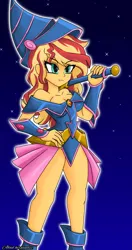Size: 1800x3400 | Tagged: safe, artist:dibujoschidosdelabad, derpibooru import, sunset shimmer, human, equestria girls, :t, breasts, busty sunset shimmer, cleavage, clothes, cosplay, costume, crossover, dark magician girl, female, high res, image, outline, png, schrödinger's pantsu, solo, white outline, yu-gi-oh!