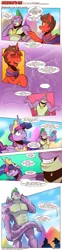 Size: 1184x4774 | Tagged: safe, artist:saturdaymorningproj, derpibooru import, princess twilight 2.0, spike, twilight sparkle, twilight sparkle (alicorn), oc, alicorn, dragon, pony, unicorn, the last problem, adult, adult spike, blurry background, comic, crystal empire, g4, gigachad spike, image, muscles, older, older spike, older twilight, png, statue