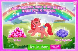 Size: 1964x1302 | Tagged: safe, derpibooru import, idw, official, skyflier, pony, unicorn, g1, advertisement, bow, costs real money, english, female, g4, gameloft, gem, horn, idw showified, image, jpeg, magic coins, mare, mobile game, my little pony: magic princess, numbers, sale, solo, solo focus, tail, tail bow, text