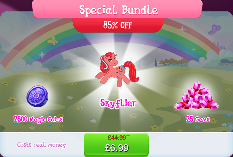 Size: 1269x857 | Tagged: safe, derpibooru import, idw, official, skyflier, pony, unicorn, g1, bow, bundle, costs real money, english, female, g4, gameloft, gem, horn, idw showified, image, jpeg, magic coins, mare, mobile game, my little pony: magic princess, numbers, sale, solo, solo focus, tail, tail bow, text