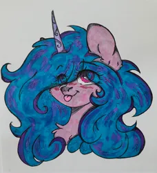 Size: 2869x3140 | Tagged: safe, artist:starkey, derpibooru import, izzy moonbow, pony, unicorn, g5, my little pony: a new generation, bust, chest fluff, ear fluff, female, image, jpeg, mare, portrait, smiling, tongue out, traditional art