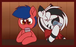 Size: 1920x1200 | Tagged: safe, artist:thebadbadger, derpibooru import, oc, oc:phire demon, oc:stripes, unofficial characters only, pony, zebra, alcohol, drink, drinking, image, png
