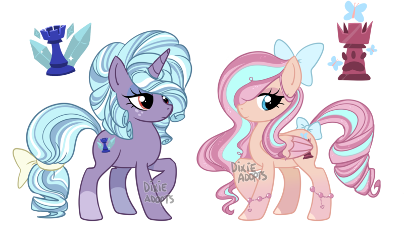 Size: 2268x1341 | Tagged: safe, artist:dixieadopts, derpibooru import, oc, oc:frozen heart, oc:serenity sunbeam, pegasus, pony, unicorn, female, image, mare, offspring, parent:cozy glow, parent:fluttershy, parent:twilight sparkle, png