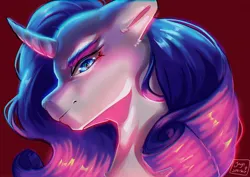Size: 4096x2896 | Tagged: safe, artist:jaynsparkle, derpibooru import, rarity, pony, unicorn, bust, image, jpeg, looking at you, red background, simple background, solo