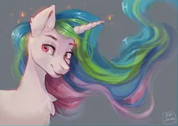 Size: 4093x2894 | Tagged: safe, artist:jaynsparkle, derpibooru import, princess celestia, alicorn, pony, :3, bust, chest fluff, image, jpeg, open mouth, simple background, smiling, solo