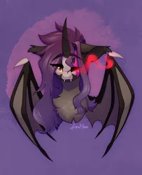Size: 1356x1668 | Tagged: safe, artist:alrumoon_art, derpibooru import, oc, unofficial characters only, alicorn, bat pony, bat pony alicorn, fanfic:iron hearts, bat wings, bust, horn, image, magic, magic aura, png, portrait, scar, wings