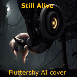 Size: 720x720 | Tagged: safe, derpibooru import, machine learning generated, fluttershy, robot, ai content, animated, breasts, cover, delicious flat chest, derpibooru exclusive, flattershy, flutterbot, glados, image, looking at you, music, night, portal (valve), prompter:darbarri, roboticization, webm
