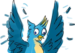 Size: 1346x943 | Tagged: safe, artist:horsesplease, derpibooru import, gallus, series:ask failblazer, derp, feather, flapping wings, gallus the rooster, gallusposting, image, png, wings
