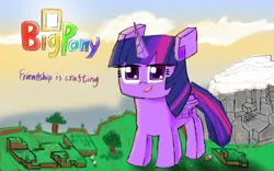 Size: 1600x1000 | Tagged: safe, artist:knife smile, derpibooru import, twilight sparkle, alicorn, bird, chicken, pig, big pony, image, macro, minecraft, png