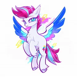 Size: 2048x2048 | Tagged: safe, artist:qwennondeathdie, derpibooru import, zipp storm, pegasus, pony, g5, adorazipp, chest fluff, colored eyebrows, colored wings, cute, ear fluff, eyebrows, female, flying, high res, image, jpeg, looking at you, mare, multicolored wings, signature, simple background, solo, spread wings, unshorn fetlocks, white background, wings