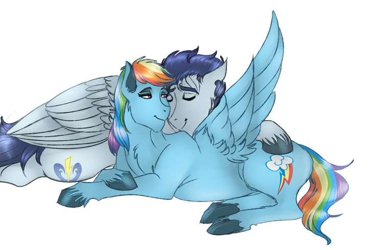 Size: 749x489 | Tagged: safe, artist:sunflareworks, derpibooru import, rainbow dash, soarin', pegasus, pony, female, image, male, mare, png, shipping, simple background, soarindash, stallion, straight, transparent background