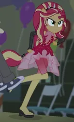 Size: 564x921 | Tagged: safe, derpibooru import, screencap, sunset shimmer, cheer you on, equestria girls, equestria girls series, spoiler:eqg series (season 2), alternate hairstyle, boots, clothes, determined, dress, glare, image, jpeg, knee-high boots, leggings, ponied up, pony ears, running, shoes, skirt, spiked headband, super ponied up