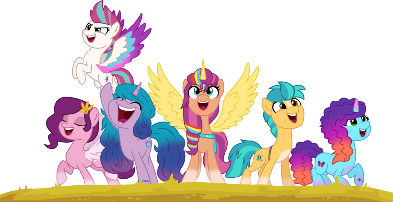 Size: 12712x6541 | Tagged: safe, alternate version, artist:ejlightning007arts, derpibooru import, edit, hitch trailblazer, izzy moonbow, pipp petals, sunny starscout, zipp storm, alicorn, earth pony, pegasus, pony, unicorn, g5, my little pony: a new generation, my little pony: make your mark, my little pony: tell your tale, spoiler:g5, spoiler:my little pony: make your mark chapter 5, applejack (g5), bag, bracelet, callback, coat markings, female, fluttershy (g5), flying, g4, g5 to g4, generation leap, gradient mane, handbag, image, jewelry, male, mane five, mane six (g5), mare, misty brightdawn, multicolored hair, my little pony: make your mark chapter 5, pinkie pie (g5), png, race swap, rainbow dash (g5), rainbow hair, rarity (g5), rebirth misty, simple background, socks (coat marking), stallion, sunnycorn, tiara, transparent background, twilight sparkle (g5), vector