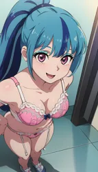 Size: 2364x4128 | Tagged: suggestive, ai content, derpibooru import, machine learning generated, sonata dusk, human, equestria girls, blushing, breasts, clothes, e-cup bra, image, lingerie, png, prompter:marinette-du-pain-cheng, smiling, solo
