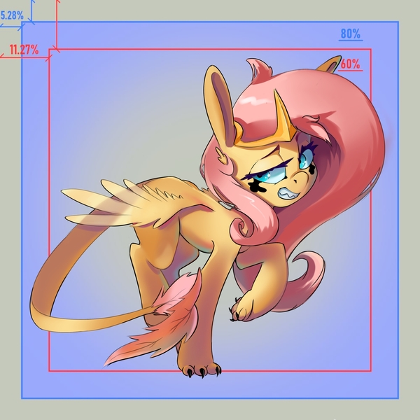 Size: 3363x3361 | Tagged: safe, artist:i love hurt, derpibooru import, fluttershy, pony, sphinx, female, fluttersphinx, image, jpeg, mare, smiling, wings