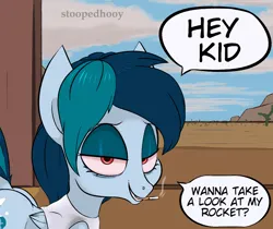 Size: 946x794 | Tagged: safe, artist:stoopedhooy, derpibooru import, oc, oc:delta vee, pegasus, pony, bags under eyes, bedroom eyes, cigarette, desert, dialogue, i need an adult, image, las pegasus, looking at you, pegasus oc, png, smiling, smiling at you, smoking, solo, wifebeater, wings