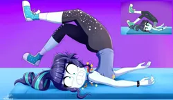 Size: 1280x743 | Tagged: safe, artist:the-butch-x, ponerpics import, ponybooru import, coloratura, equestria girls, accident, clothes, comparison, faceplant, faic, female, image, jpeg, ouch, silly, solo, stage, tanktop, tripping