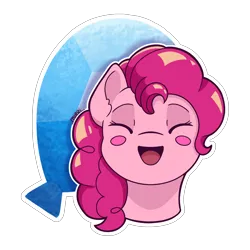 Size: 2500x2500 | Tagged: safe, artist:morrigun, derpibooru import, pinkie pie, pony, bust, element of harmony, element of laughter, eyes closed, female, image, mare, png, redraw, signature, simple background, solo, transparent background