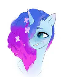 Size: 1411x1498 | Tagged: safe, artist:aztrial, derpibooru import, butterfly, insect, pony, unicorn, g5, bust, cornrows, image, jpeg, misty brightdawn, portrait, rebirth misty, smiling, solo