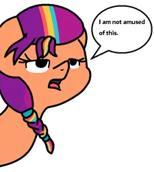 Size: 560x623 | Tagged: safe, artist:girlduog, derpibooru import, edit, sunny starscout, earth pony, pony, g5, colored, dialogue, female, image, mare, png, speech bubble, sunny starscout is not amused, text, unamused