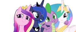 Size: 882x378 | Tagged: safe, edit, editor:undeadponysoldier, ponerpics import, ponybooru import, vector edit, princess cadance, princess celestia, princess luna, spike, alicorn, dragon, pony, crown, cute, cutedance, cutelestia, daaaaaaaaaaaw, female, group hug, happy, hug, image, jewelry, lunabetes, male, mare, necklace, png, regalia, royal sisters, siblings, simple background, sisters, smiling, spikabetes, spikelove, transparent background, vector