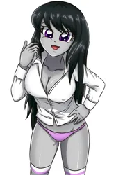 Size: 2400x3600 | Tagged: suggestive, artist:sumin6301, derpibooru import, edit, octavia melody, human, equestria girls, big breasts, breasts, busty octavia melody, cleavage, clothes, erect nipples, female, image, looking at you, nipple outline, open mouth, open smile, panties, pink panties, pink underwear, png, sexy, shirt, simple background, smiling, smiling at you, socks, solo, stupid sexy octavia, underwear, white background