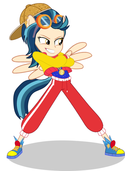 Size: 801x1098 | Tagged: safe, artist:ajosterio, derpibooru import, screencap, indigo zap, human, dance magic, equestria girls, spoiler:eqg specials, backwards ballcap, baseball cap, cap, crossed arms, cute, female, goggles, goggles on head, hat, image, png, ponied up, simple background, solo, transparent background, wings, zapabetes