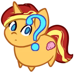 Size: 849x830 | Tagged: safe, artist:those kids in the corner, derpibooru import, part of a set, sunset shimmer, pony, unicorn, alternate cutie mark, brain, chibi, female, image, organs, png, question mark, solo, solo female, sunset shimmer is not amused, unamused