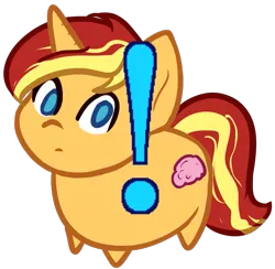 Size: 849x830 | Tagged: safe, artist:those kids in the corner, derpibooru import, part of a set, sunset shimmer, pony, unicorn, alternate cutie mark, brain, chibi, exclamation point, female, image, looking at you, organs, png, simple background, solo, solo female, transparent background