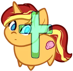 Size: 849x830 | Tagged: safe, artist:those kids in the corner, derpibooru import, part of a set, sunset shimmer, pony, unicorn, alternate cutie mark, brain, chibi, cross, female, image, looking at you, organs, png, simple background, solo, solo female, transparent background