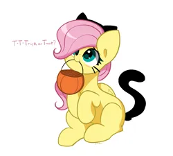 Size: 3741x3362 | Tagged: safe, artist:kittyrosie, derpibooru import, fluttershy, pegasus, pony, clothes, costume, cute, halloween, halloween costume, holiday, image, mouth hold, png, shyabetes, simple background, white background