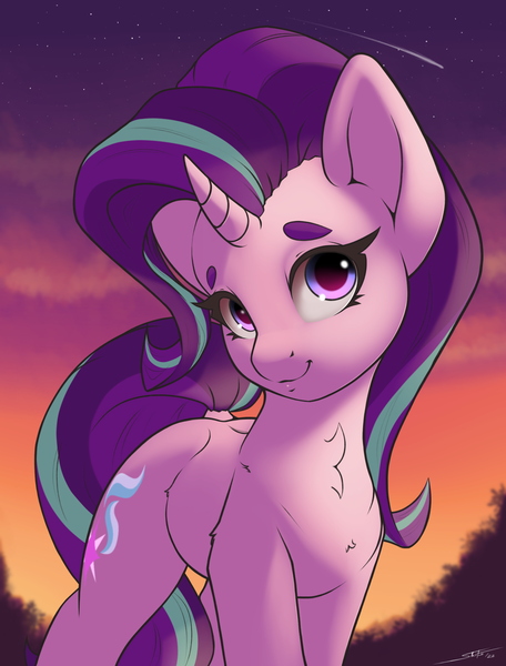 Size: 1900x2500 | Tagged: safe, artist:skitsniga, derpibooru import, starlight glimmer, pony, unicorn, chest fluff, colored eyebrows, cute, eyebrows, female, g4, glimmerbetes, high res, horn, image, looking at you, mare, outdoors, png, smiling, smiling at you, solo