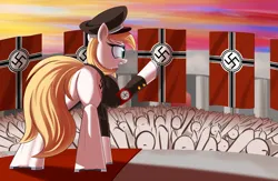 Size: 2870x1870 | Tagged: safe, artist:gsuus, derpibooru import, oc, oc:aryanne, unofficial characters only, earth pony, pony, butt, clothes, crowd, flag, image, nazi, nazipone, png, sieg heil, swastika, uniform