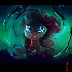 Size: 2000x2000 | Tagged: safe, artist:alumx, derpibooru import, pinkie pie, too many pinkie pies, cave, cave pool, female, image, jpeg, looking at you, mirror pool, reflection, ripples, silly face, solo, tongue out