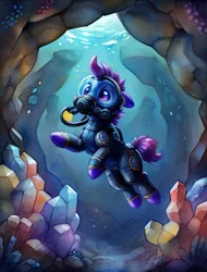 Size: 512x672 | Tagged: safe, derpibooru import, machine learning generated, earth pony, pony, ai content, diving suit, image, png, solo