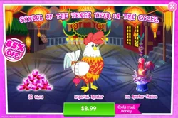 Size: 1000x664 | Tagged: safe, derpibooru import, unnamed character, bird, chicken, animal, clothes, cloven hooves, costs real money, english, gameloft, image, mobile game, my little pony: magic princess, png, text