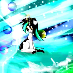 Size: 1024x1024 | Tagged: safe, artist:glazebittersweet, derpibooru import, oc, oc:evening lake, oc:lake, pony, unicorn, abstract background, amber eyes, blank flank, bubble, colored, digital art, female, filly, foal, full color, horn, image, light skin, ocean, old art, old design, png, solo, sparkles, spots, spotted, unicorn oc, water