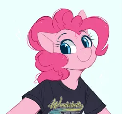 Size: 869x809 | Tagged: safe, artist:higgly-chan, derpibooru import, pinkie pie, earth pony, pony, semi-anthro, bust, clothes, female, image, looking at you, mare, png, shirt, simple background, smiling, solo, spread arms, wonderbolts