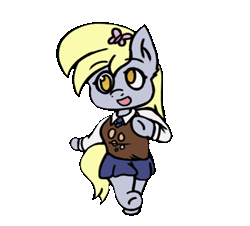 Size: 498x451 | Tagged: safe, artist:mranthony2, derpibooru import, derpy hooves, pegasus, semi-anthro, animated, butterfly hairpin, chibi, clothes, cute, dancing, derpabetes, gif, image, mailmare, necktie, skipping, skirt, solo