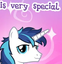 Size: 339x353 | Tagged: safe, derpibooru import, idw, shining armor, pony, unicorn, cropped, english, gameloft, gem, horn, idw showified, image, magic, male, meme, messy mane, my little pony: magic princess, png, solo, special, stallion, text, wow! glimmer