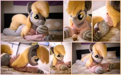 Size: 4000x2500 | Tagged: safe, artist:lanacraft, derpibooru import, derpy hooves, pegasus, pony, clothes, cute, female, hoodie, image, irl, jpeg, life size, lying down, mare, photo, plushie, prone, socks, solo, sploot
