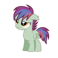 Size: 2048x2048 | Tagged: safe, anonymous artist, derpibooru import, oc, oc:zephyr zap, pegasus, pony, alternate eye color, base used, female, filly, floppy ears, foal, frown, image, magical lesbian spawn, offspring, parent:rainbow dash, parent:scootaloo, parents:scootadash, png, simple background, transparent background