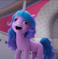 Size: 880x896 | Tagged: safe, derpibooru import, edit, edited screencap, screencap, izzy moonbow, g5, my little pony: make your mark, spoiler:g5, spoiler:my little pony: make your mark, spoiler:my little pony: make your mark chapter 5, spoiler:mymc05e02, animated, derp, excited, faic, family trees, gif, image, izzy is best facemaker, loop, my little pony: make your mark chapter 5, reversed, screaming