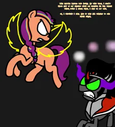 Size: 3023x3351 | Tagged: safe, artist:professorventurer, derpibooru import, izzy moonbow, king sombra, pipp petals, sunny starscout, zipp storm, alicorn, series:ask pippamena, g5, my little pony: a new generation, fight, image, mane stripe sunny, png, race swap, soul, sunnycorn