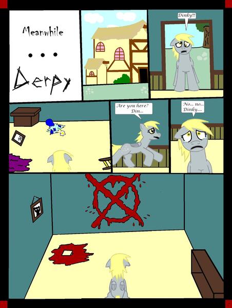 Size: 1599x2121 | Tagged: semi-grimdark, artist:rakesuk, derpibooru import, derpy hooves, pegasus, pony, comic:slendermane awake, blood, comic, female, image, jpeg, mare