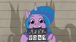 Size: 1289x718 | Tagged: safe, derpibooru import, izzy moonbow, unicorn, g5, my little pony: tell your tale, bracelet, cute, friendship bracelet, image, izzybetes, jewelry, jpeg, mugshot, shadow, the game is ahoof