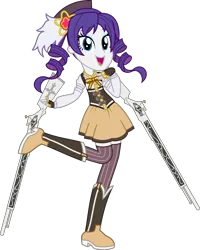 Size: 2750x3444 | Tagged: safe, artist:sketchmcreations, derpibooru import, rarity, equestria girls, arm warmers, boots, clothes, cosplay, costume, dress, female, fingerless gloves, gloves, gun, hat, image, leggings, magical girl, mami tomoe, one leg raised, open mouth, png, puella magi madoka magica, raised leg, reference sheet, shoes, simple background, skirt, smiling, socks, thigh highs, thigh socks, transparent background, vector, weapon