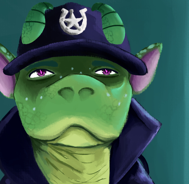 Size: 828x807 | Tagged: safe, derpibooru import, edit, sheriff silverstar, sparky sparkeroni, dragon, g5, badge, cap, clothes, hat, image, jpeg, purple eyes