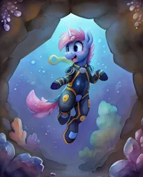 Size: 512x632 | Tagged: safe, derpibooru import, machine learning generated, earth pony, pony, ai content, diving suit, image, png, solo, underwater, water