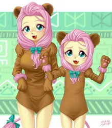 Size: 876x1000 | Tagged: safe, artist:uotapo, derpibooru import, idw, fluttershy, human, equestria girls, animal costume, breasts, busty fluttershy, clothes, costume, cowardly lion, cute, duality, duo, equestria girls interpretation, fangs, female, g4, image, jpeg, lionshy, looking at you, my little pony classics reimagined: the unicorn of odd, open mouth, paws, scene interpretation, self paradox, self ponidox, shyabetes, the unicorn of odd, the wizard of oz, uotapo is trying to murder us, weapons-grade cute, younger
